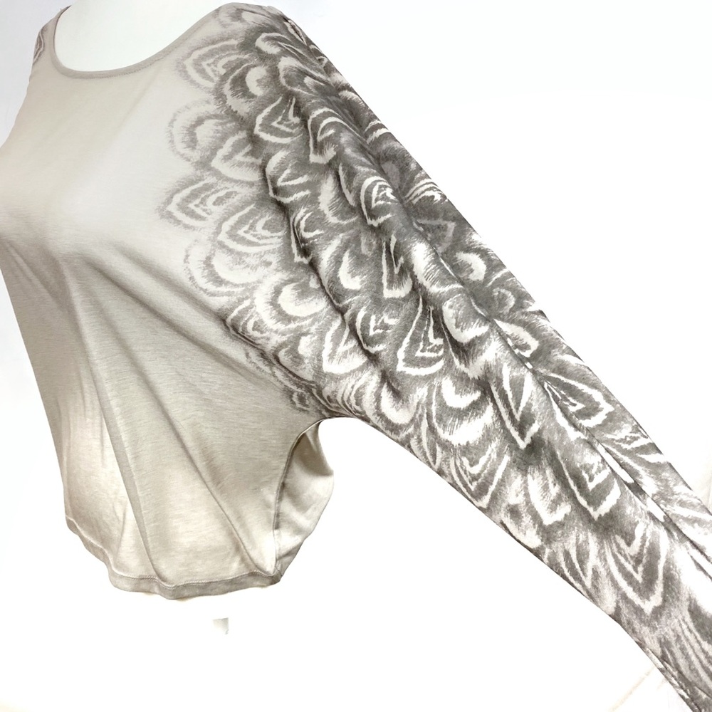 BCBG, Sheer Long Sleeve Taupe Top, Size S